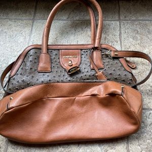 London fog satchel, top handle bag ostrich